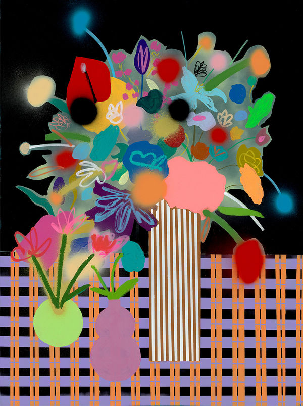 Flowers With Striped Vase