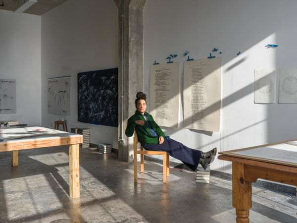 The artist Bethany Collins, photographed at her studio in Chicago on Dec. 15, 2025. Clarissa Bonet