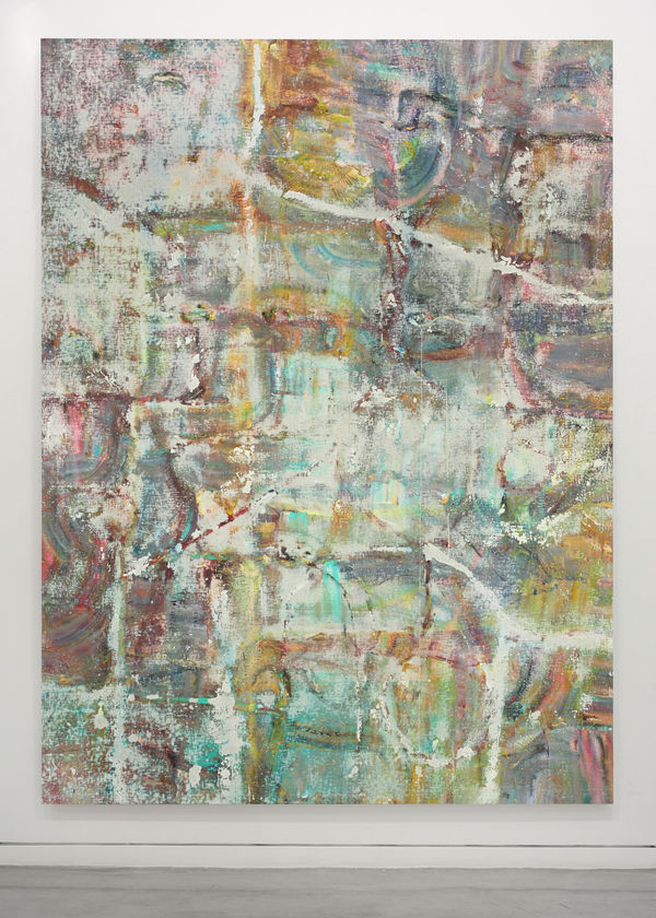 Liam Everett Untitled (Magyaregres), 2014 Acrylic, enamel, alcohol, and salt on oil primed linen 103 x 77 in 261.6 x 195.6 cm