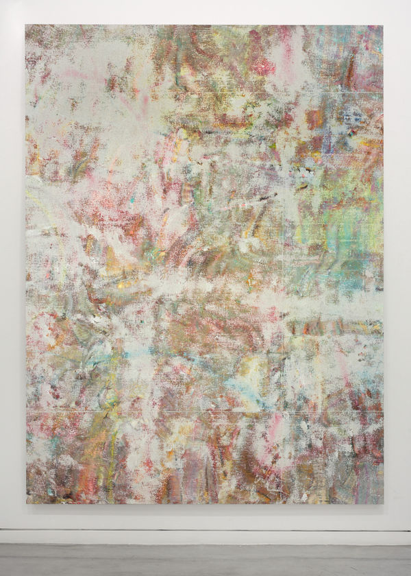 Liam Everett Untitled (Magyaregres), 2014 Acrylic, enamel, alcohol, and salt on oil primed linen 103 x 77 in 261.6 x 195.6 cm