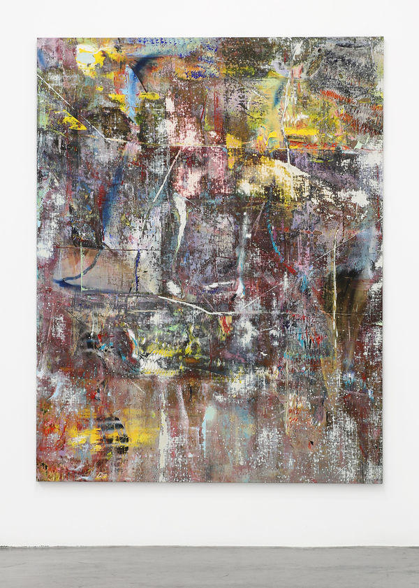 Liam Everett Untitled (Limnos), 2015 Acrylic, enamel, alcohol, and salt on oil primed linen 77 x 60 in 195.6 x 152.4 cm