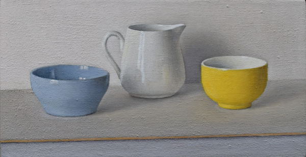 David Stubbs, Blue, white and yellow on brown, with pink and grey