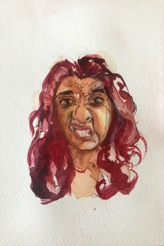 A portrait of a woman showing her frustration during the lockdown