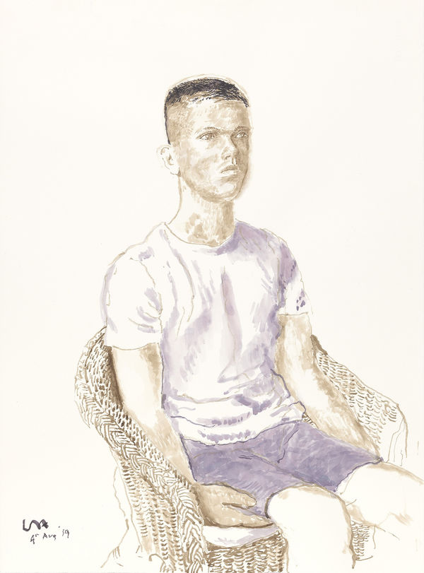 David Hockney, James Wilkinson, 4 Aug 2019, ink on paper, 76.8 x 57.5 cm