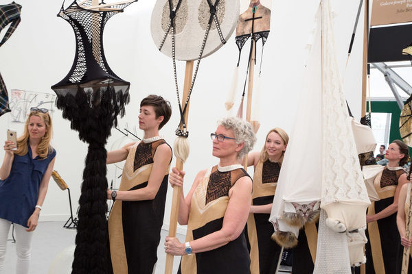 Installation images and live images of Lara Schnitger's Suffragette City at Frieze.