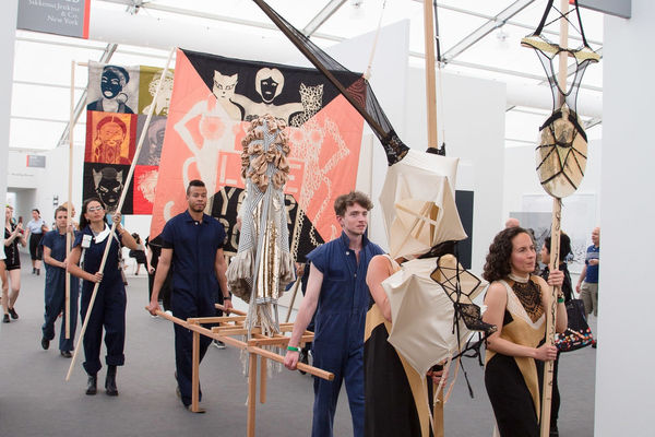 Installation images and live images of Lara Schnitger's Suffragette City at Frieze.