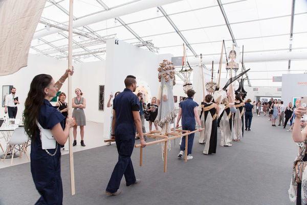 Installation images and live images of Lara Schnitger's Suffragette City at Frieze.