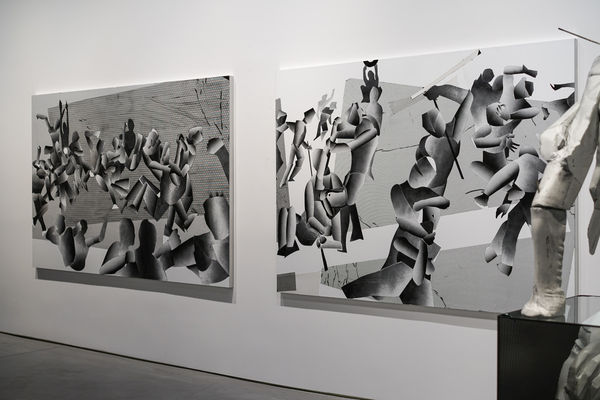 Installation view of Matthew Monahan's solo show. Two works shown.