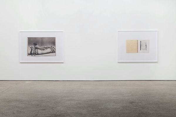 Installation view of Anne Collier's third solo show at Anton Kern gallery, featuring a body of recent photographs. Two large works shown.