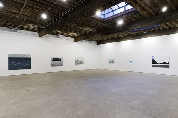 Installation view of Wilhelm Sasnal's fourth solo show at Anton Kern gallery, featuring a body of paintings organized around subject matters concerning personal contemporary life. Multiple works shown.