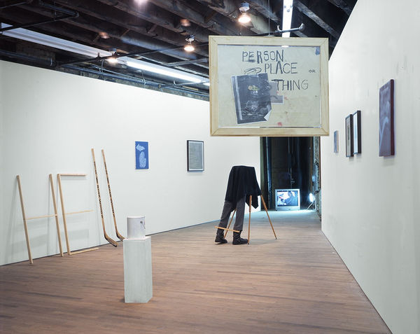Installation view of Attic, an exhibition organized by Erin Somerville comprising of six artists working over an array of different mediums. Many works featured.
