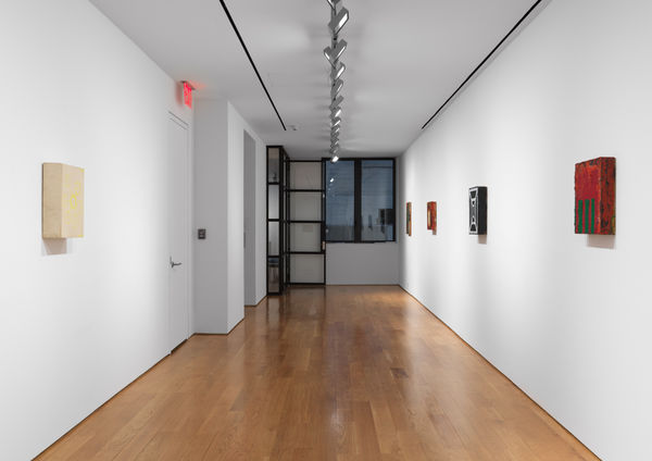 Installation views of small Chris Martin paintings on the third floor of the gallery. More works presented.