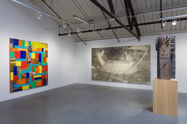 Installation view of the group show coordinated by Kreps and Kern Galleries, featuring many artists. Featured here is Chris Martin from Anton Kern Gallery.