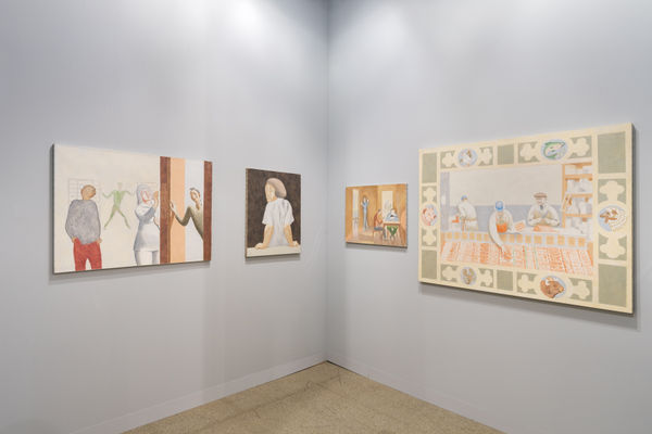 Installation view of Art Basel Kabinett 2023 with view of floors, walls, and artworks by David Byrd.