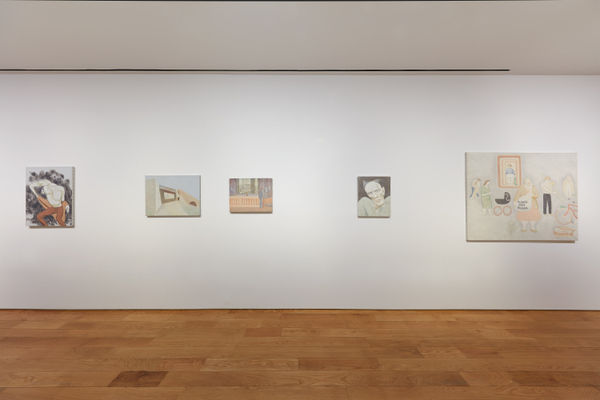 First exhibition at the gallery featuring David Byrd's paintings and drawings of thinly applied oil paint. Figures are usually depicted. Four paintings here.