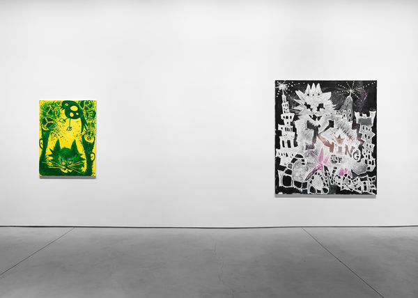 Installation view of Sankt Rufus, a solo exhibition featuring the works of Bendix Harms. Two works featured.