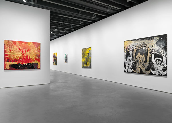 Installation view of Sankt Rufus, a solo exhibition featuring the works of Bendix Harms. Multiple works featured.