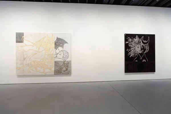 Installation view of Lara Schnitger's show Too Nice Too Long. Two additional works.