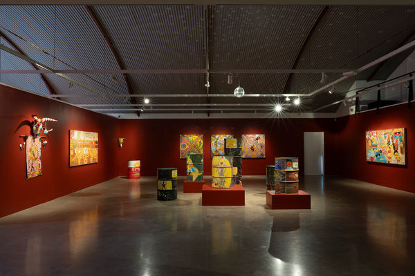 Disco Dreamtime Drums exhibition installation view. Photograph by Jessica Maurer.