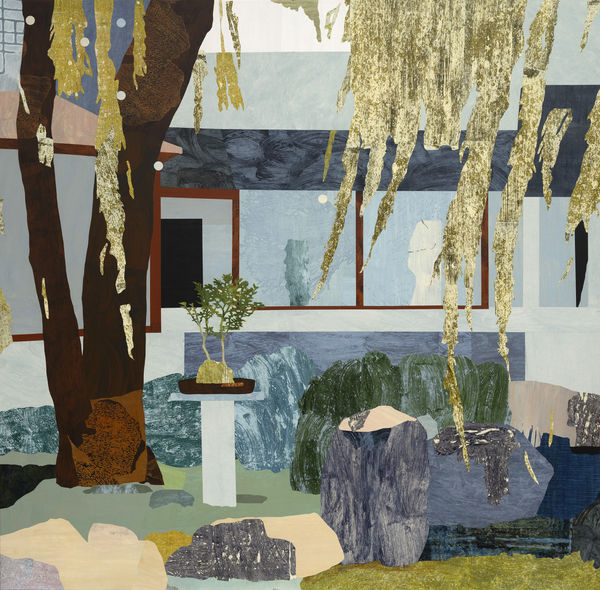 Nicola Moss 'City and Nature — Darling Harbour', acrylic and paper on linen, 171 x 171 cm (framed), Finalist in the Wynne Prize 2025