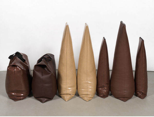 Cameron Clayborn coagulate, 2019 7 cushioncontainerbags: Vinyl, glitter vinyl, zipper, steel, sand 27 x 51 x 15" inches