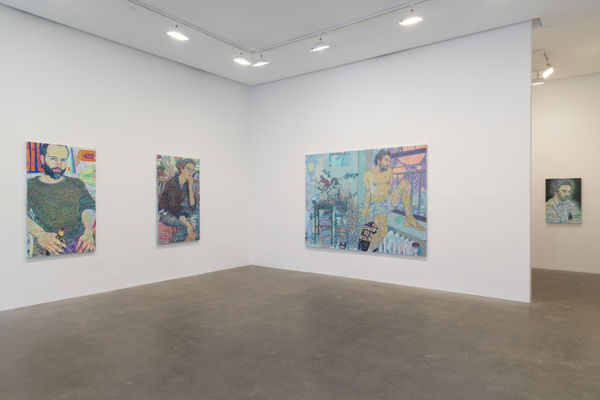 Installation view of four Hope Gangloff paintings exhibited at Susan Inglett Gallery