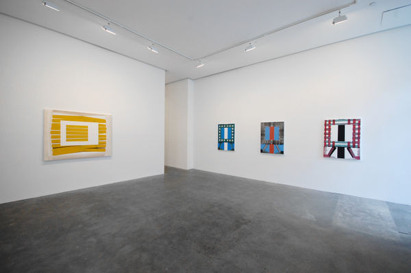 Installation view of four Gary Stephan paintings in an exhibition at Susan Inglett Gallery