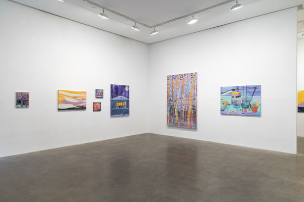 Installation view of Hope Gangloff landscapes of varying sizes