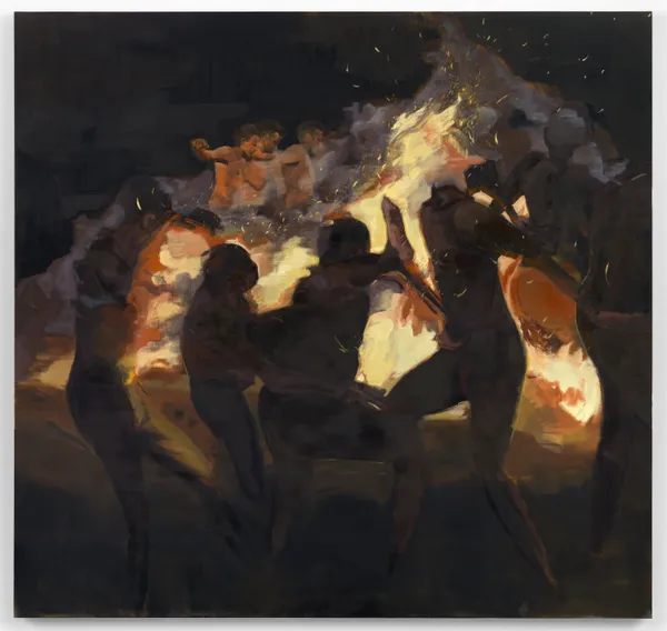 Shaqúelle Whyte, Blackbirds singing in the dead of night, 2025, oil on linen, 200 x 210 cm, 78 ¾ x 82 ¾ in