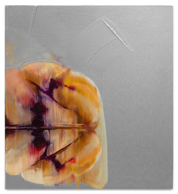 EMILY EVELETH Still Waiting, 2023 Oil and metallic paint on panel 7 1/2 x 6 7/8 inches 19.1 x 17.5 cm (MMG#36177)