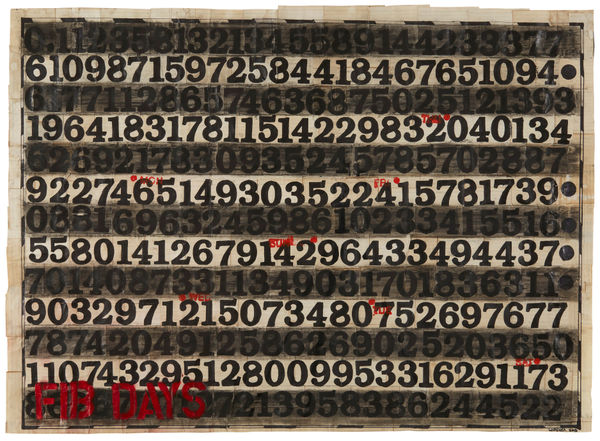 FIB DAYS, 2018 Mixed media on paper Sight: 34 1/2 x 37 1/2 in. (87.6 x 95.3 cm.) Framed: 39 1/4 x 53 in. (99.7 x 134.6 cm) (GW 193)