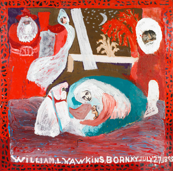 William Hawkins Nativity #3, 1989 Enamel and collage on Masonite 48 x 48 in. (121.9 x 121.9 cm.) (WH 105)