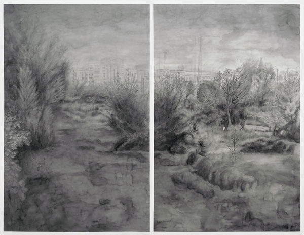 Nordbahnhof 2 (Diptych), 2021 Watercolor on paper 57 1/8 x 37 3/8 in. (145 x 95 cm) ea. (AK 2)