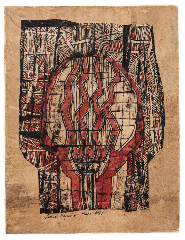 Untitled (Series 3_Red Drawings), 2009 Collage and ink drawing on paper 32.5 x 24.5 in (82.5 x 62.2 cm) (LSy 8)