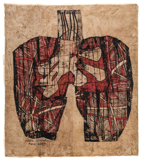 Untitled (Series 3_Red Drawings), 2009 Collage and ink drawing on paper 32.5 x 24.5 in (82.5 x 62.2 cm) (LSy 7)