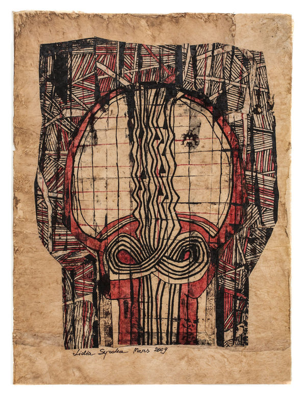 Untitled (Series 3_Red Drawings), 2009 Collage and ink drawing on paper 32.5 x 24.5 in (82.5 x 62.2 cm) (LSy 2)