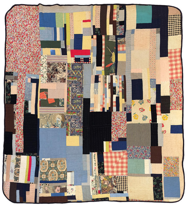 African American Blocks and Strips Variation Quilt, ca. 1960 Cotton fabric, thread, and batting. Purchased from estate of maker’s family in Tuscaloosa, Alabama. 87 1/2 x 81 in. (222.3 x 205.7 cm) (ArU 344) SOLD