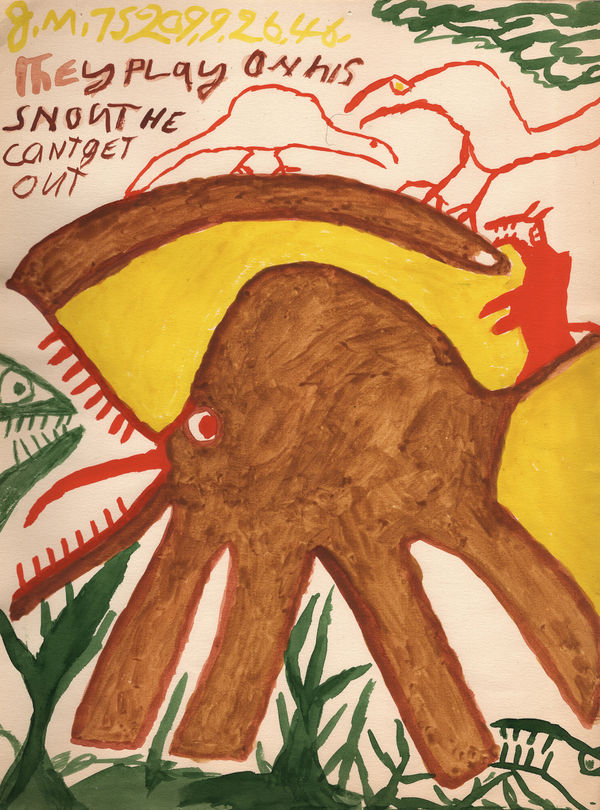 They play on his snout, 1946 Ink and tempera on paper 9 x 12 in. (22.9 x 30.5 cm) (JMS 44)