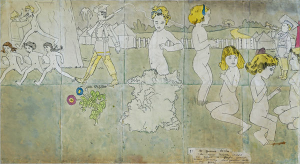At Jennie Richee / At Norma Catherine, ca. 1955 - 60 Graphite and watercolor on paper 22 x 41 in. (55.9 x 104.1 cm) (HDa 22) - SIDE A