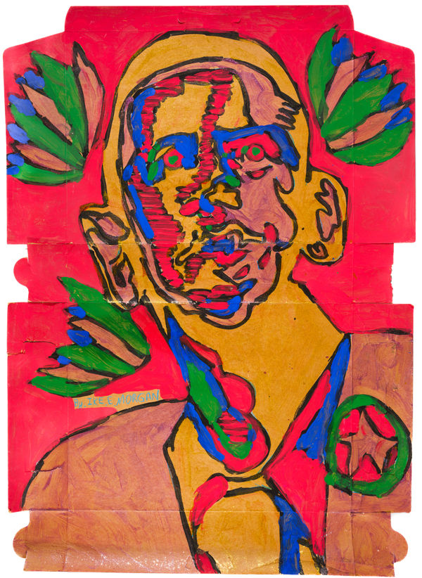 Barack Obama, 2017 Acrylic on cardboard donut box 40 x 28 in. (101.6 x 71.1 cm) (IEM 11) SOLD