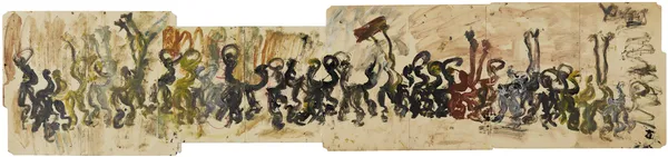 Untitled, c. 1985-1990 Mixed media on Manilla folders 18 x 65 in. (45.7 x 165.1 cm) (PY 134) $ 14,000