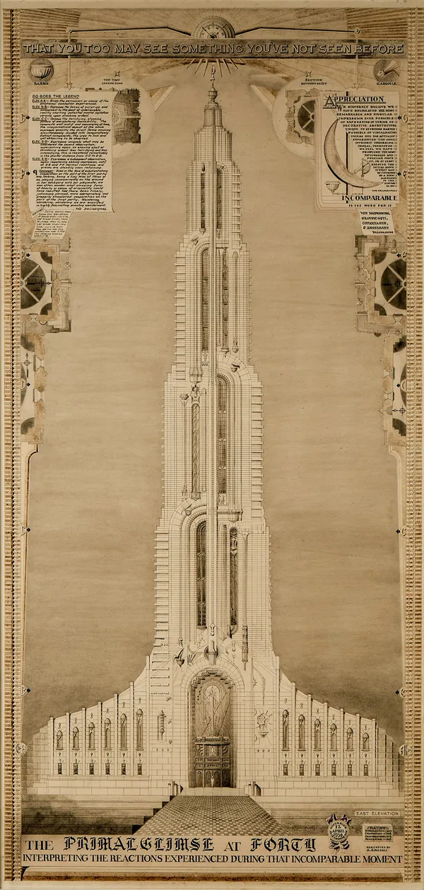 Eglise Maternale, 1938 Ink on rag paper 54 x 26 1/2 in. (137.2 x 67.3 cm) (ACR 01) $ 70,000 Exhibition History: A.G. Rizzoli: Architect of Magnificent Visions San Diego Museum of Art, March 22 - May 18, 1997 High Museum of Art, Atlanta, September 6 - November 29, 1997 Museum of Folk Art, New York, January 17 - March 8, 1998 San Francisco Museum of Modern Art, March 27 - June 23, 1998 The Alternative Guide to the Universe Hayward Gallery, London, June 11 - August 26, 2013
