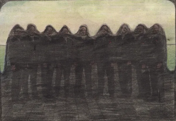 Untitled, 2022 Graphite and colored pencils on newsprint clip mounted on paper 2 5/8 x 3 3/4 in. (6.7 x 9.6 cm) (LpS 414) $ 5,000