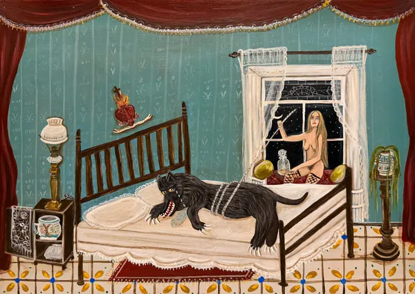 The Lovers, 2026 Acrylic on wood panel 11 3/4 x 16 1/2 in. (29.8 x 41.9 cm) (STL 68) $ 5,000