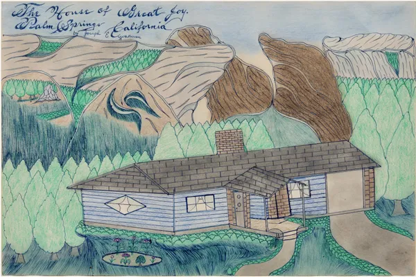 Untitled (The House of Great Joy), ca. 1970s Mixed media on paper 17 1/2 x 12 in. (44.5 x 30.5 cm) (JY 9) SOLD