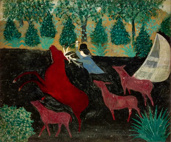 Hunting Stag, 1940-50 Oil on Masonite 19 1/2 x 23 3/4 in. (49.5 x 60.3 cm) (ER1-SvR) SOLD