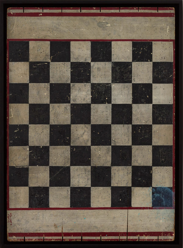 CHECKERS GAME BOARD, C. 1910-1920 Enamel on wood panel 16.5 x 22.5 in. 41.9 x 57.1 cm. (AU 164)
