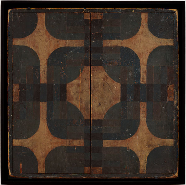 PARCHEESI GAME BOARD, LATE 19TH - EARLY 20TH CENTURY Oil enamel on wood panel 19 x 19 in. 48.3 x 48.3 cm. (AU 224)