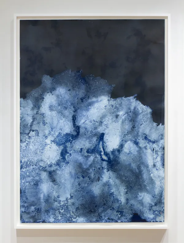 Meghann Riepenhoff (American, b. 1979) Ice #443 (27 - 32°F, Ephemeral Stream, WA 02.27 - 28.23), 2023 Dynamic Cyanotype 59 1/8" x 42" (150 x 106.5 cm) Framed: 62 1/16" x 45 1/16" (158 x 114.5 cm) Unique
