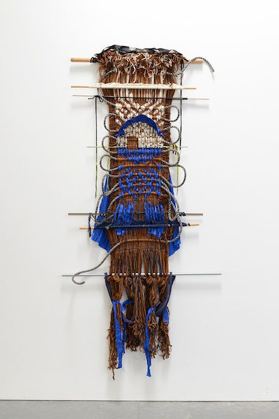 Oakland Native, 2019. 38 x 29 x 1 in. Digital-hand loomed cotton, rayon, metallic threads, and sea grass cordage. Photo Courtesy of the Artist.